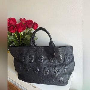 IO PELLE ITALIA multi skull black leather tote bag embossed purse large